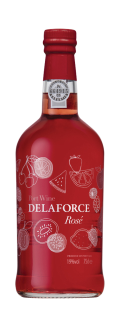 bottle of delaforce rose port wine